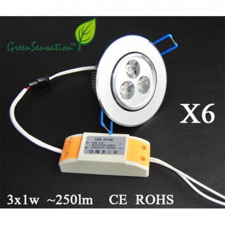 LOT de 6 Spots orientables à Led à encastrer avec transformateur 12 V inclu pour plafonnier
