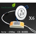 LOT de 6 Spots orientables à Led à encastrer avec transformateur 12 V inclu pour plafonnier